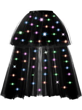 Women LED Light Up Tulle Tutu Skirt High Low Fluffy Sequin Ballet Dress-Black